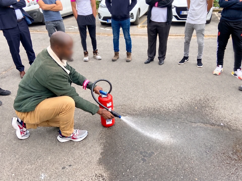 Formation sécurité incendie en réalité virtuelle dans une salle de réunion moderne